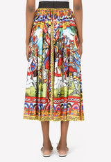 Carretto Print Pleated Silk Twill Midi Skirt