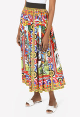 Carretto Print Pleated Silk Twill Midi Skirt