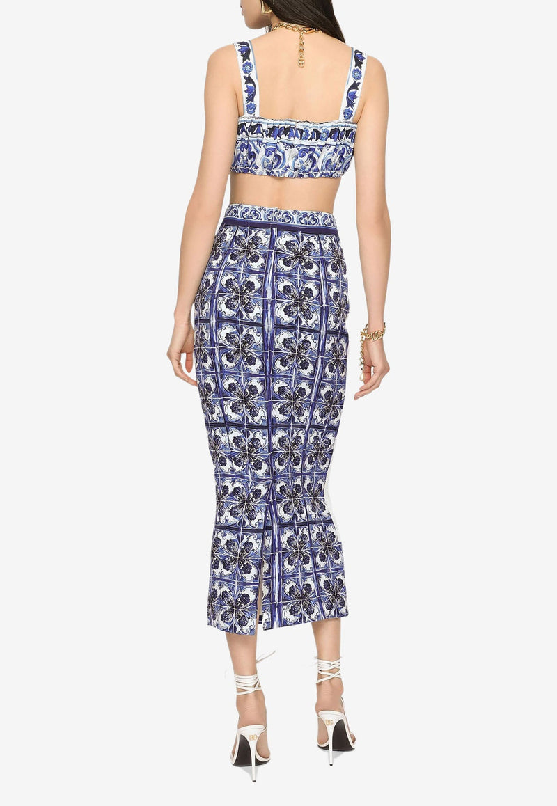 Majolica Print Silk Midi Skirt