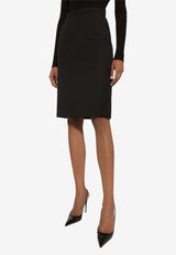 Wool Crepe Knee-Length Pencil Skirt