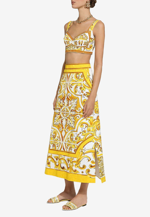 Majolica Print Brocade Midi Skirt