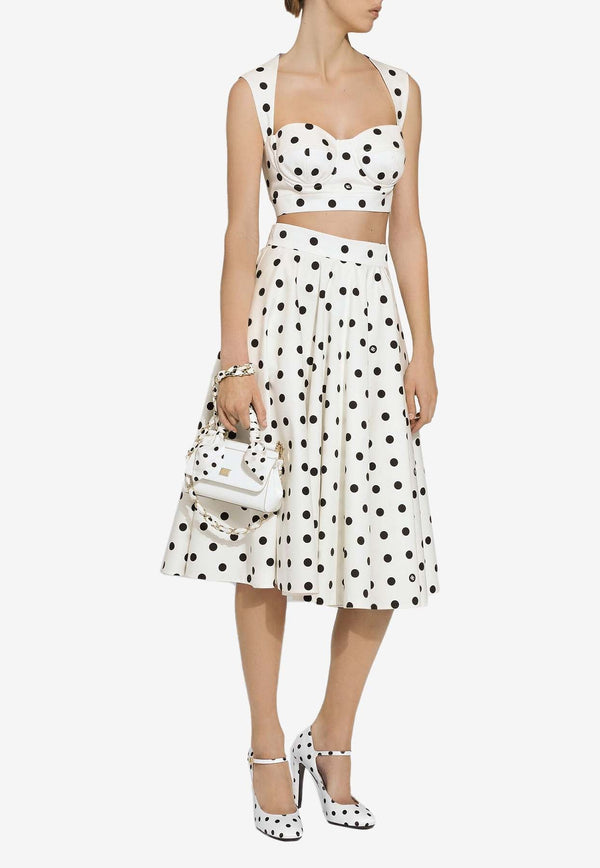 Polka Dot Print Flared Midi Skirt