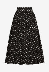 Polka Dot Print Flared Midi Skirt