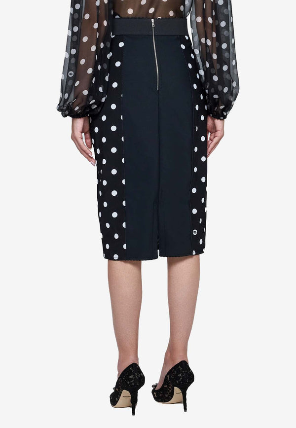 Polka Dot Print Pencil Midi Skirt