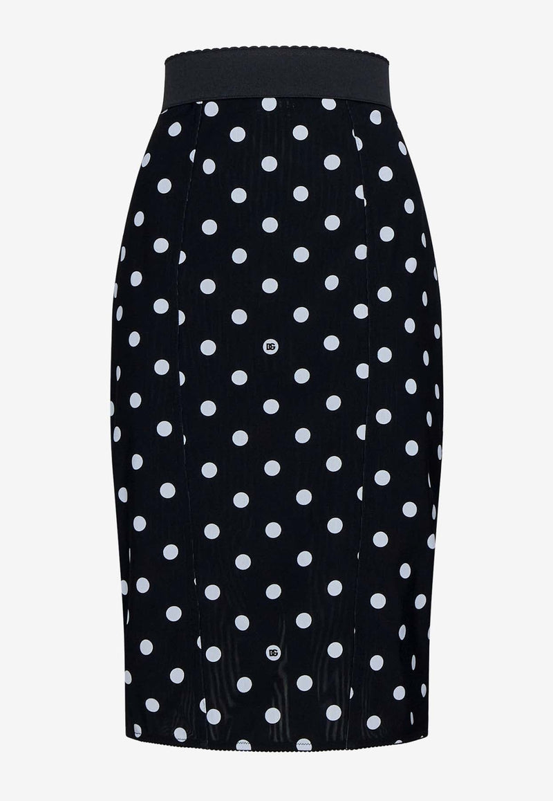 Polka Dot Print Pencil Midi Skirt