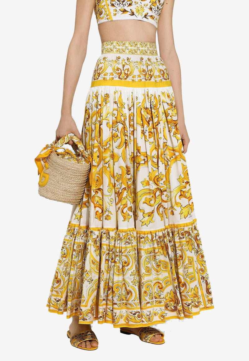 Majolica Print Flared Maxi Skirt