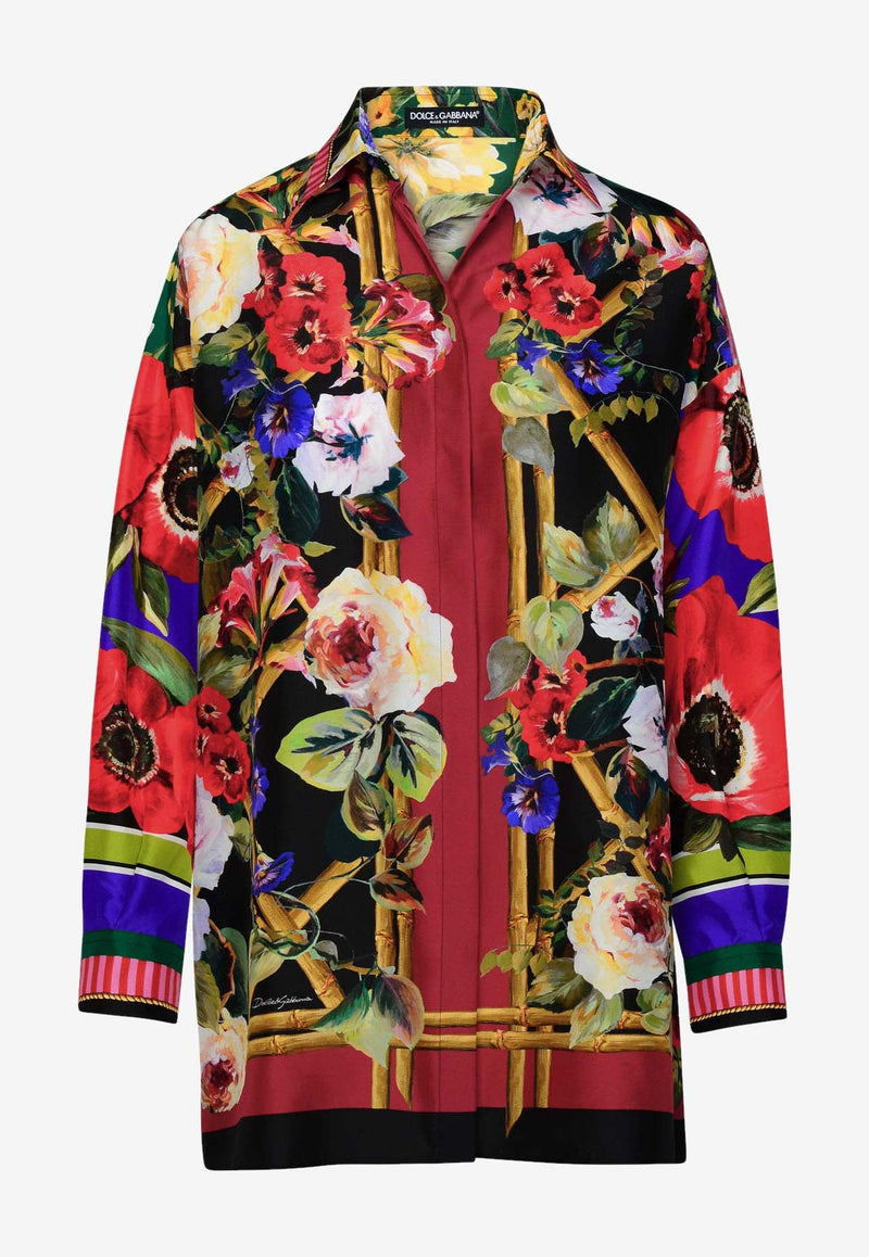 Floral Long-Sleeved Silk Shirt