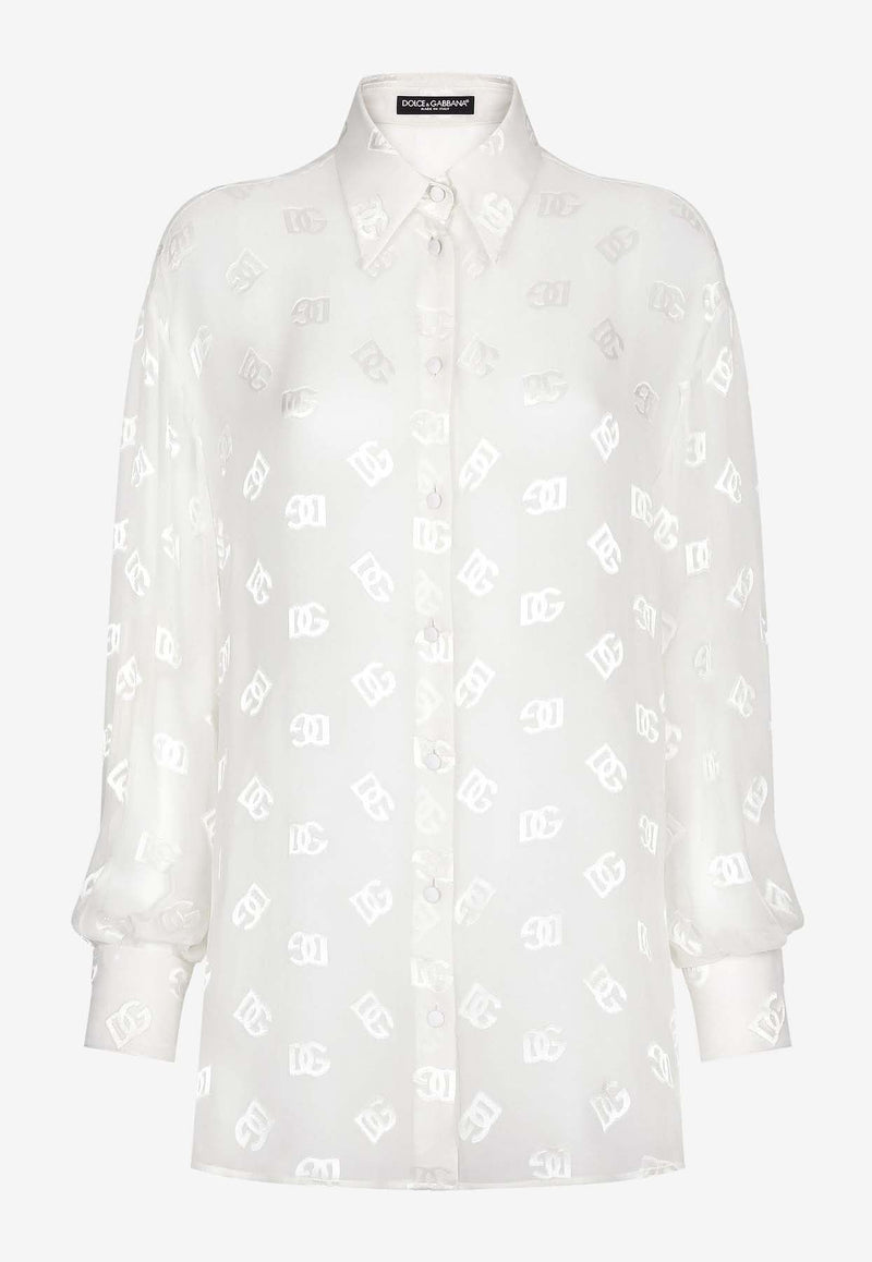 All-Over Logo Silk-Blend Sheer Shirt