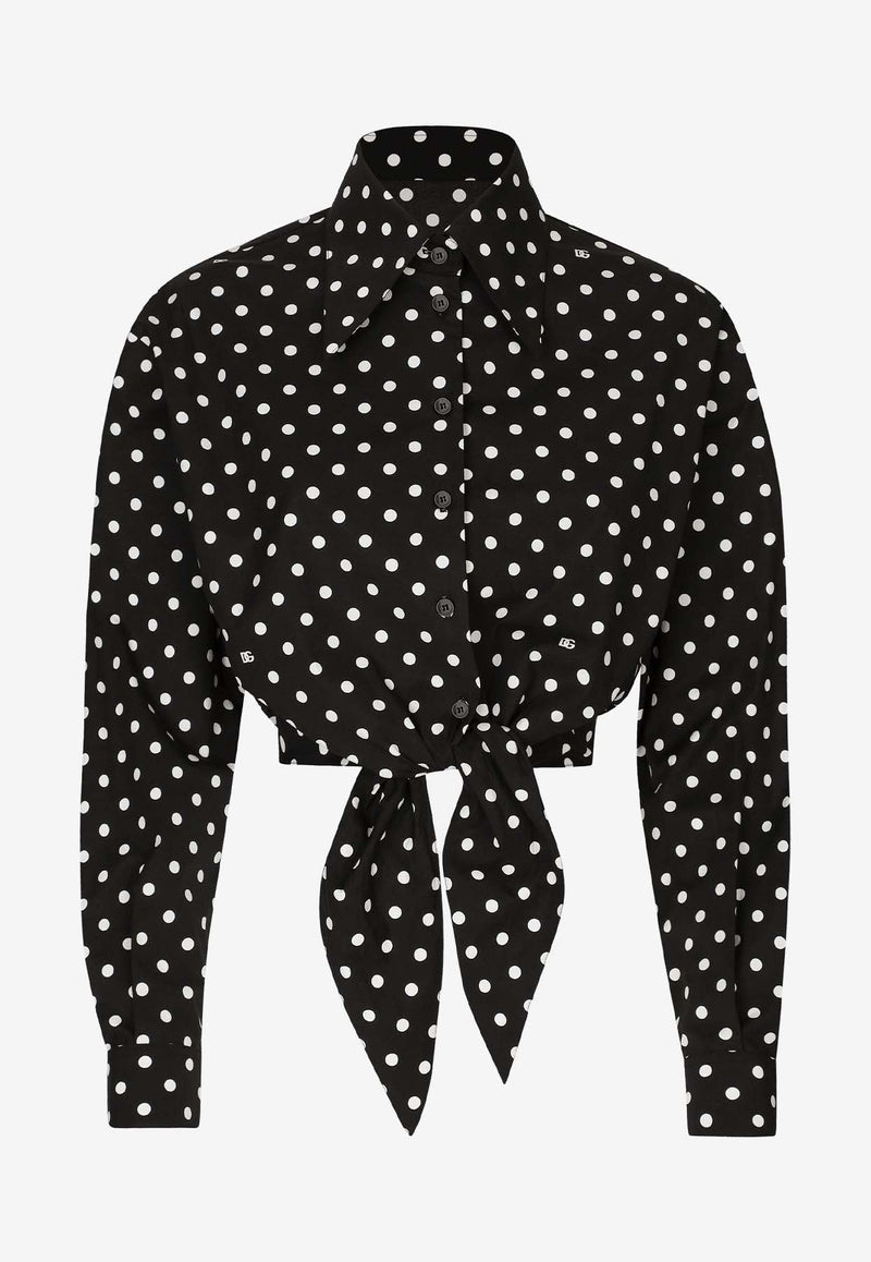 Polka Dot Print Cropped Shirt