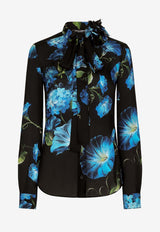 Bow-Tie Bluebell Silk Shirt