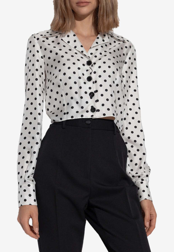 Polka Dot Print Cropped Silk Shirt