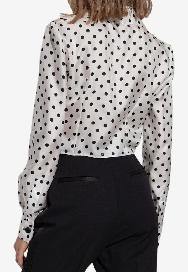 Polka Dot Print Cropped Silk Shirt