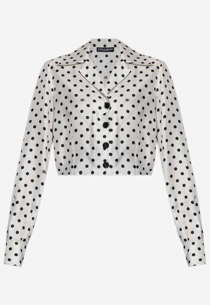 Polka Dot Print Cropped Silk Shirt