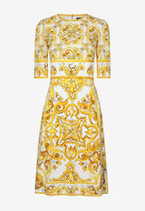 Majolica Print Silk Knee-Length Dress