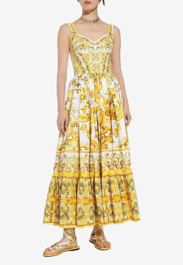 Majolica Print Midi Corset Dress