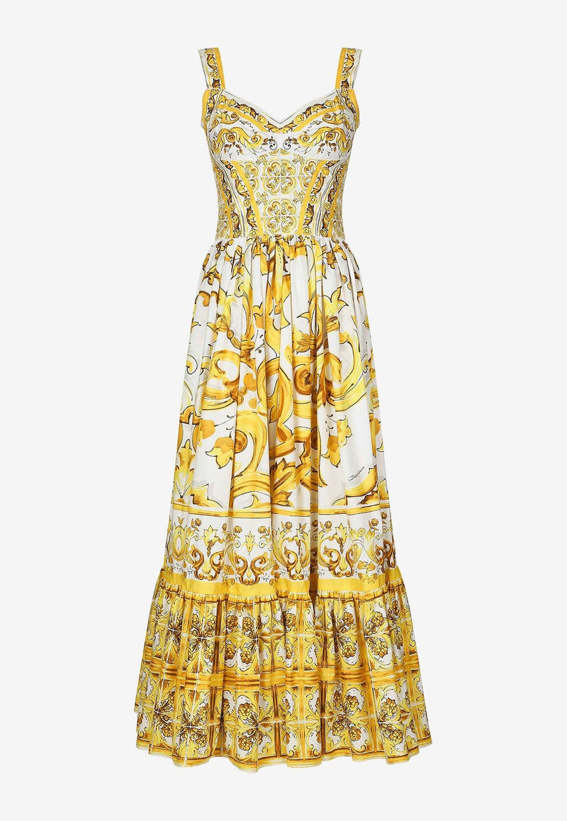 Majolica Print Midi Corset Dress