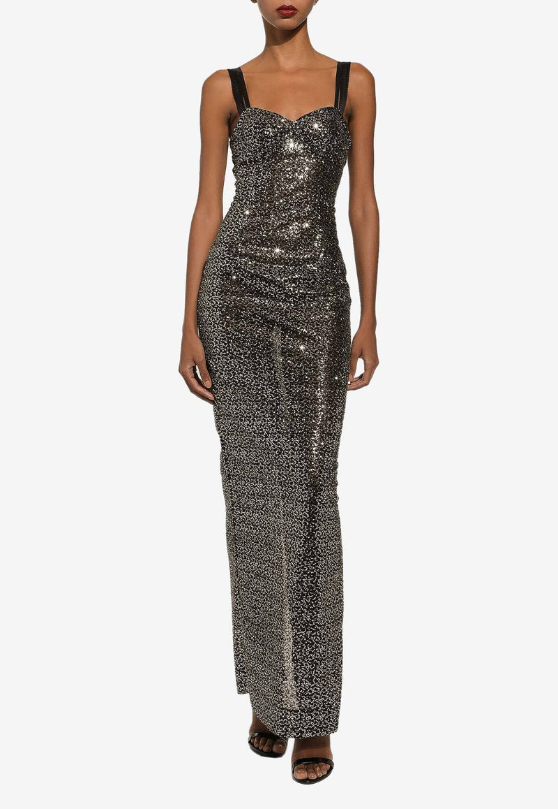 Long Sequined Corset Dress