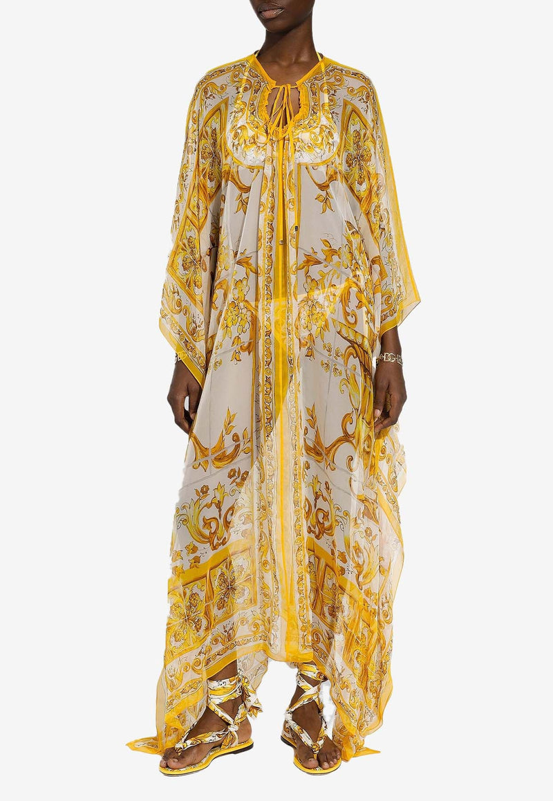 Majolica Print Silk Chiffon Maxi Dress