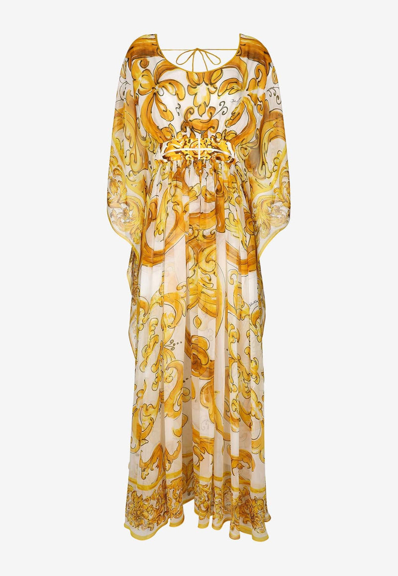 Majolica Print Silk Chiffon Maxi Dress