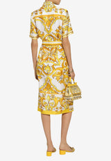 Majolica Print Silk Midi Shirt Dress