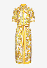 Majolica Print Silk Midi Shirt Dress