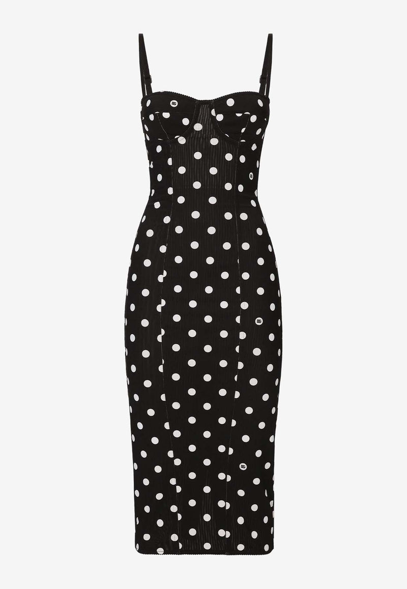 Polka Dot Print Corset Midi Dress