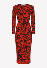 Leopard-Print Jersey Midi Dress