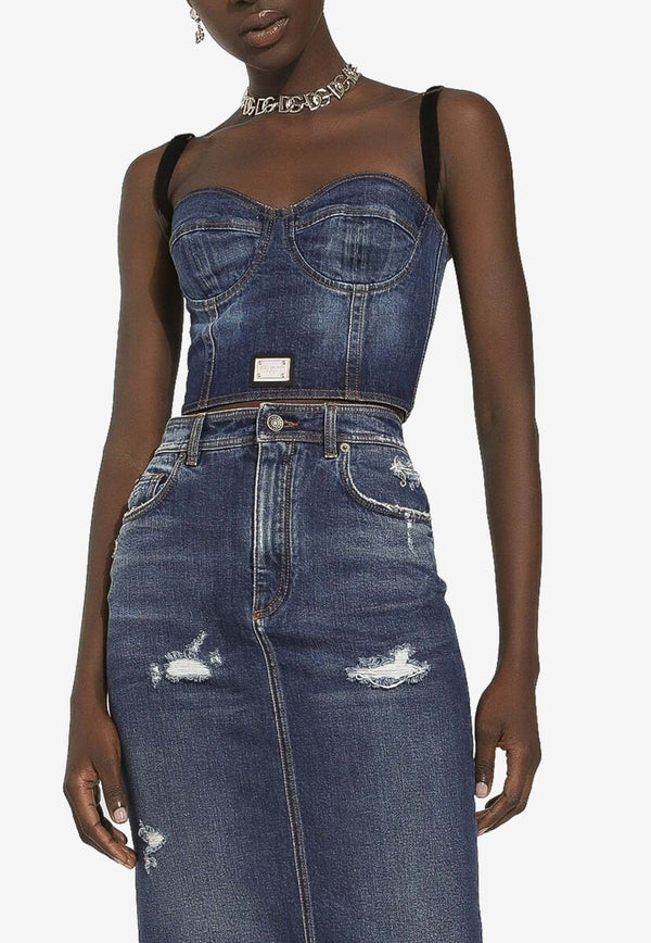 Logo Tag Denim Corset Top