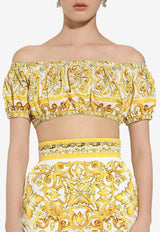 Majolica Print Off-Shoulder Cropped Top