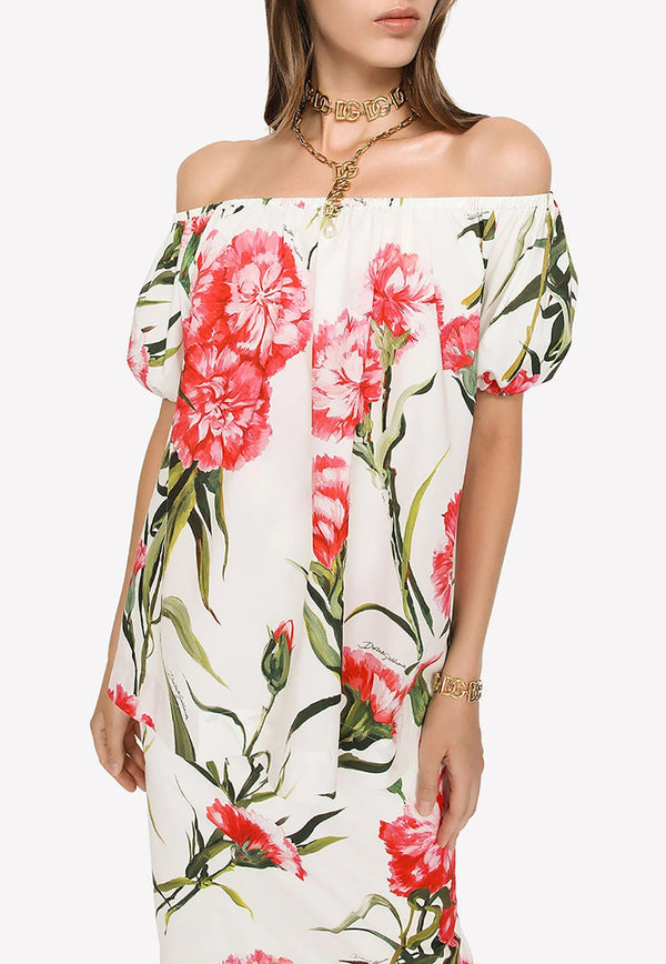 Carnation-print Off-Shoulder Blouse