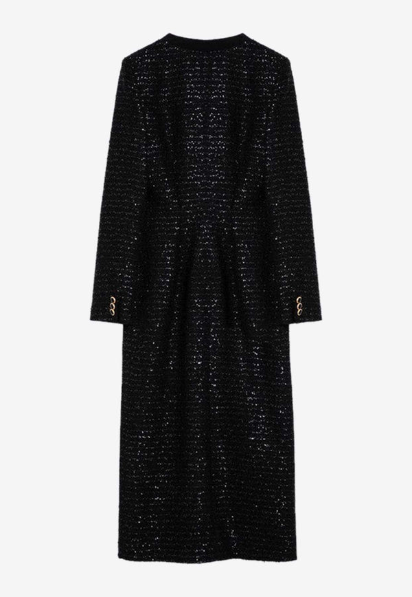 Sequin Embellished Tweed Midi Dress