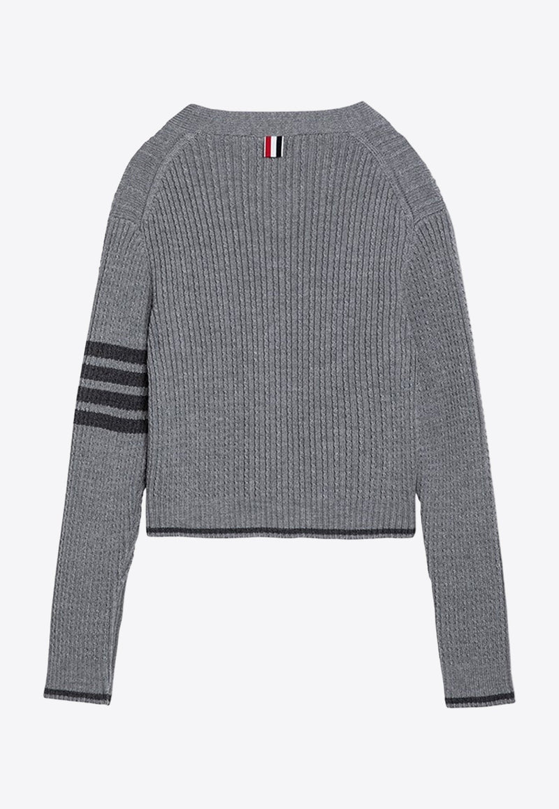 4-bar Stripes Ribbed Knit Cardigan