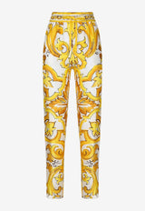 Majolica Print Silk Pants