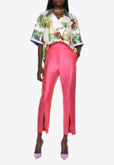 Mikado High-Waist Silk Pants with Slit