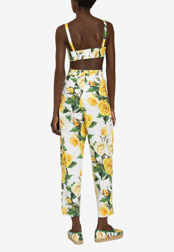 Rose Print High-Waist Pants