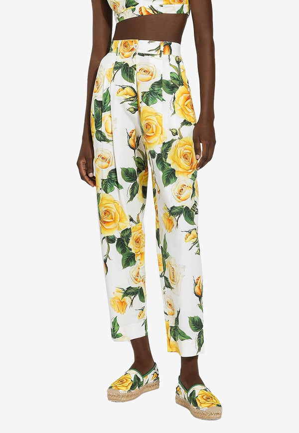 Rose Print High-Waist Pants