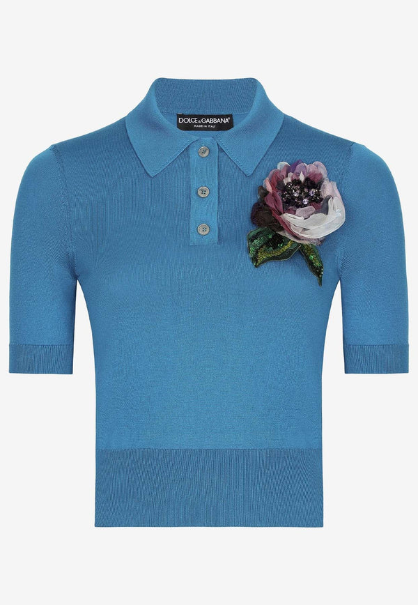 Floral Appliqué Polo T-shirt