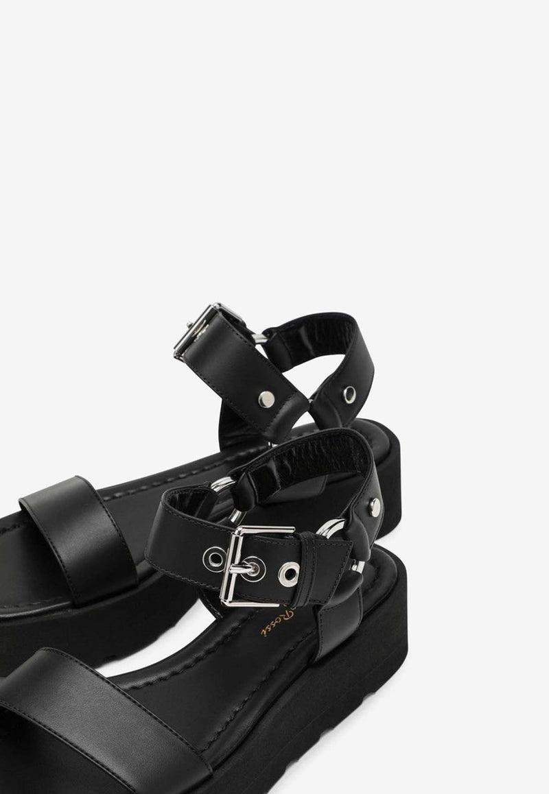 Buckle-Detailed Leather Flatforms