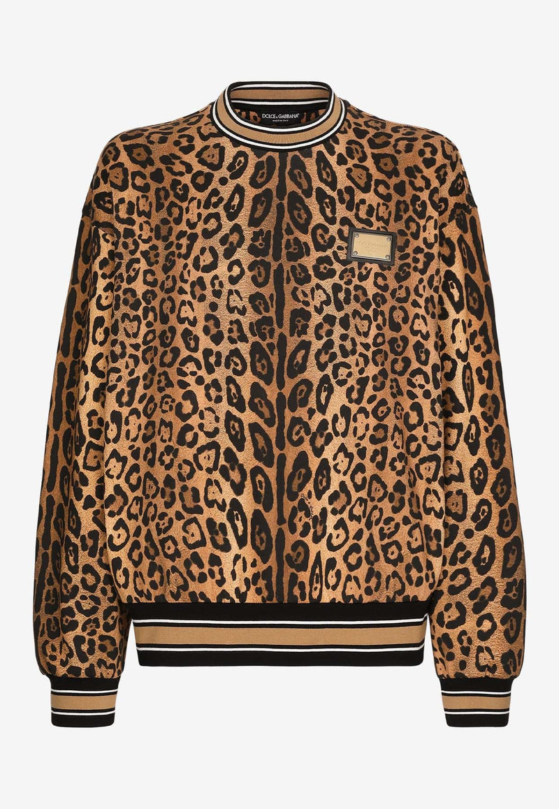 Logo Plaque Leopard Print Sweatshirt