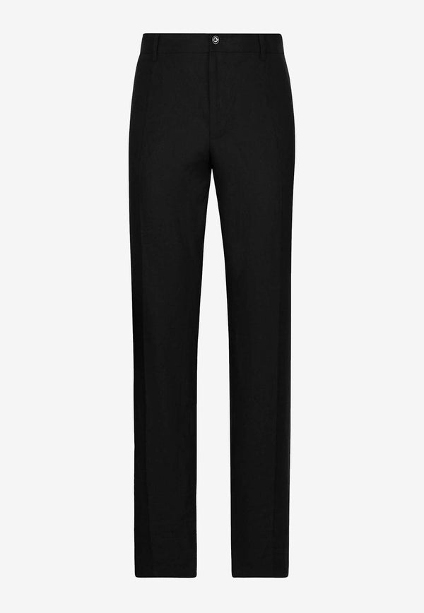 Straight-Leg Tailored Linen Pants