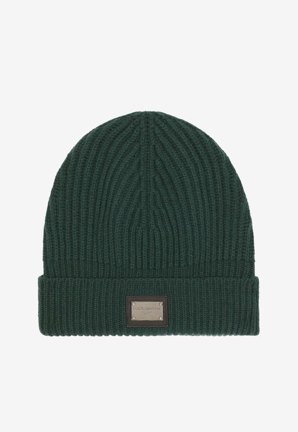 Logo Plaque Ribbed Beanie