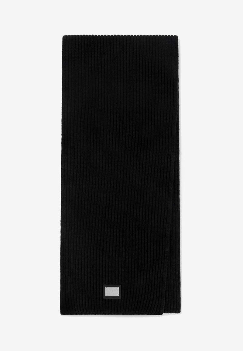 Logo Plaque Ribbed Wool Scarf