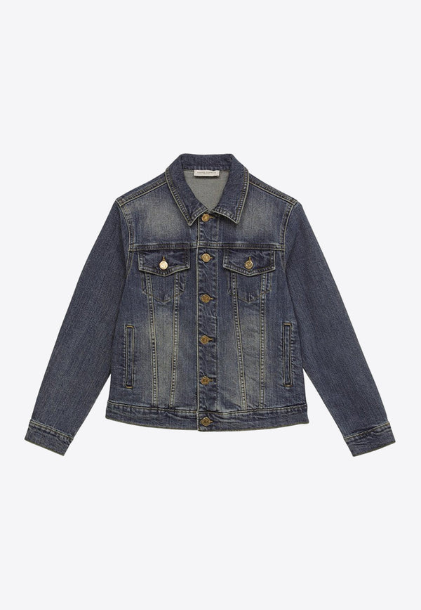 Girls Washed Denim Logo Jacket