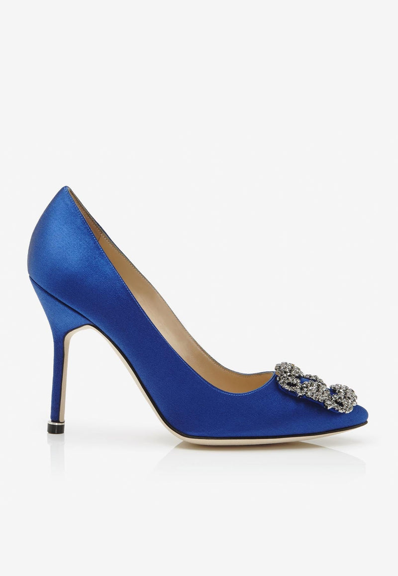 Hangisi 105 Crystal Buckle Pumps in Satin