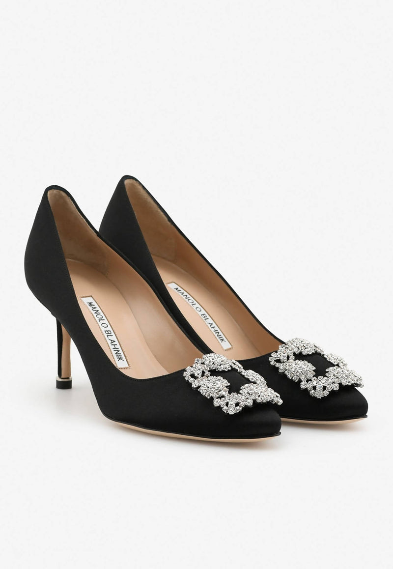 Hangisi 70 Crystal Buckle Satin Pumps