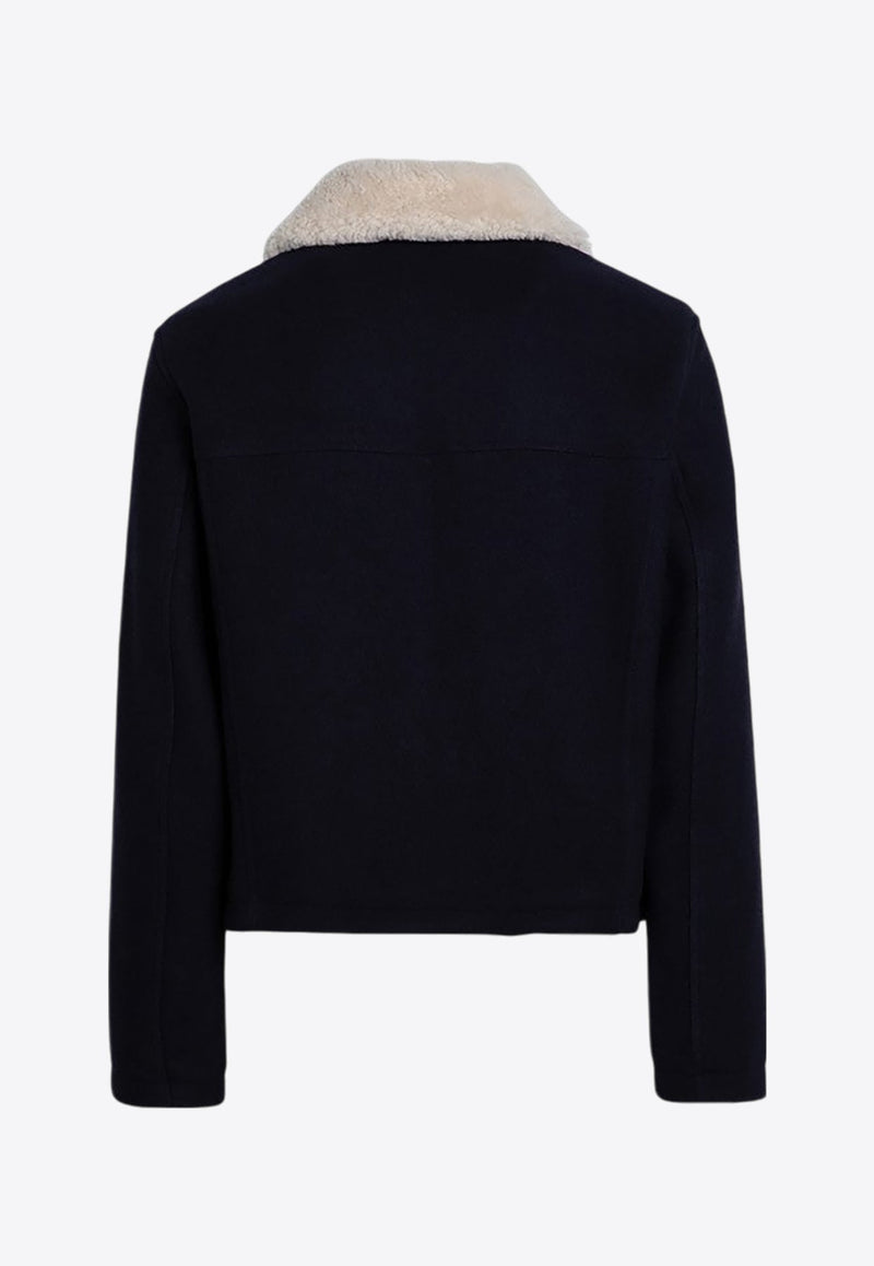 Shearling-Collar Wool Cropped Jacket