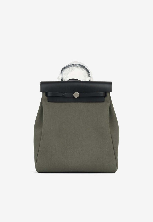 Herbag Sac A Dos in Vert de Gris Toile and Black Hunter Leather with Palladium Hardware