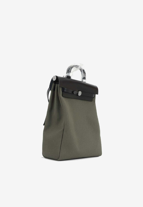 Herbag Sac A Dos in Vert de Gris Toile and Black Hunter Leather with Palladium Hardware