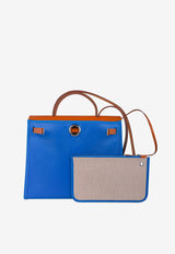 Herbag Zip Retourne 31 in Blue Frida Toile Berline and Vache Naturelle with Palladium Hardware