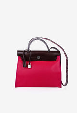 Herbag Zip Retourne 31 in Rose Shocking Toile Berline and Rouge Sellier Vache Hunter with Palladium Hardware